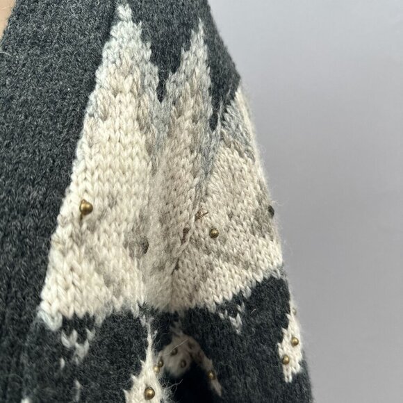 J. Jill Beaded Nordic Fair Isle Cardigan Sweater Wool Blend Womens M Petite Gray - Picture 5 of 11
